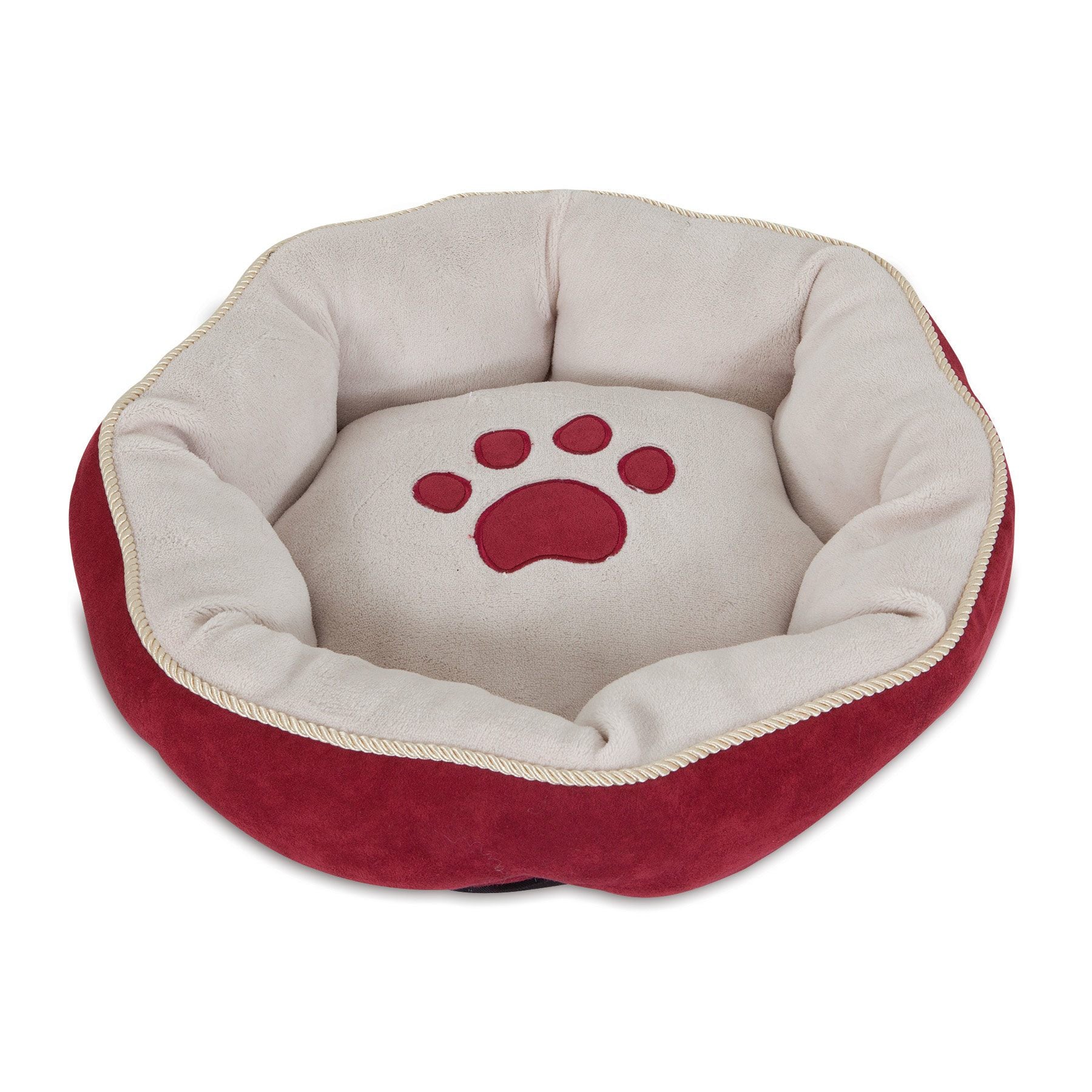 Aspen Pet Round Bed With Paw Applique & Gold Cord